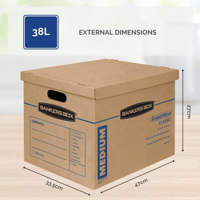 10 BANKERS BOX Cardboard Moving Boxes - 38L Heavy Duty Double Wall Boxes - 44.5 x 32.5 x 26cm - Pack of 10 - 9