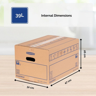 10 BANKERS BOX Cardboard Moving Boxes - 39L Heavy Duty Double Wall Boxes - 47 x 32 x 26cm - Pack of 10 - 6