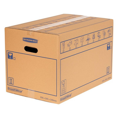 10 BANKERS BOX Cardboard Moving Boxes - 67L Heavy Duty Double Wall Boxes - 35 x 35 x 55cm - Pack of 10