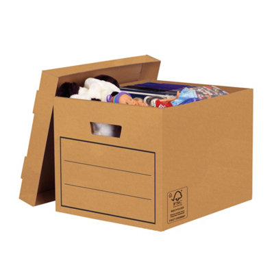 10 BANKERS BOX Multi-Use Storage Box with Lids - Cardboard Storage Box - W32 x H25 x D39cm - Pack of 10 - Brown