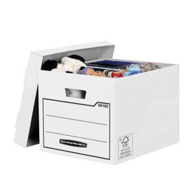 10 BANKERS BOX Multi Use Storage Boxes with Lids Cardboard Storage Boxes W32 x H25 x D39cm Pack of 10 White