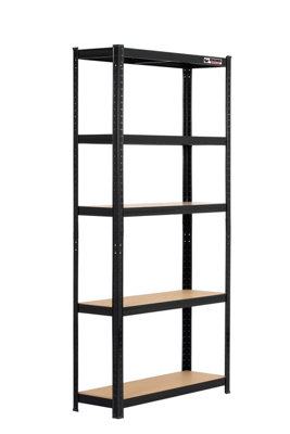 10 Bays - 180 x 90 x 30cm - Black - 5 Tier Boltless Heavy Duty Garage Shelving Unit - 1000kg Load Weight