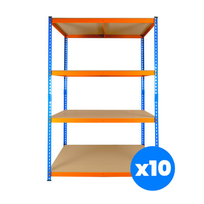 10 Bays of 4 Tier Extra Heavy Duty Storage Racking 1800h x 1200w x 600d mm 300kg