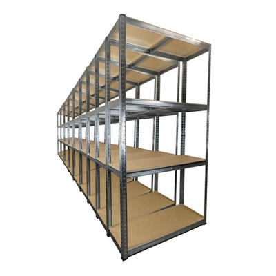 10 Bays of 4 Tier Galvanised Garage Shelving 1800h x 900w x 400d mm 175kg