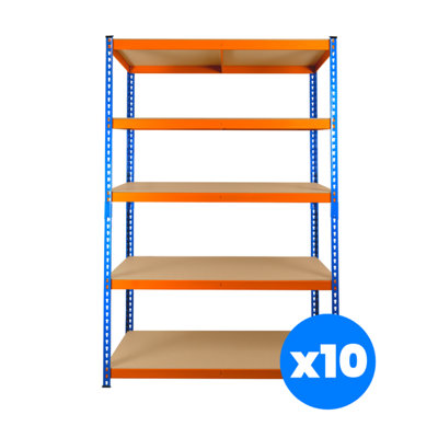 10 Bays of 5 Tier Extra Heavy Duty Storage Racking 1800h x 1200w x 450d mm 300kg