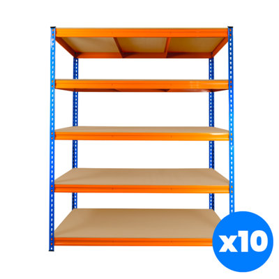 10 Bays of 5 Tier ULTRA HEAVY DUTY Storage Racking 1800h x 1500w x 600d mm 350kg