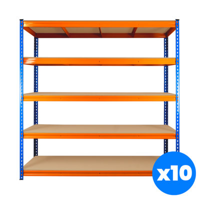 10 Bays of 5 Tier ULTRA HEAVY DUTY Storage Racking 1800h x 1800w x 450d mm 350kg