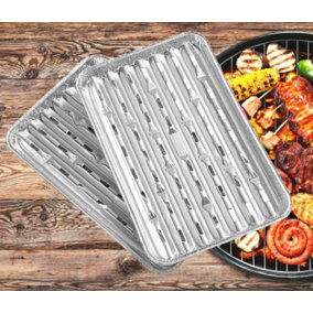 10 BBQ Foil Grill Trays Disposable Aluminium Cooking Serving Trays