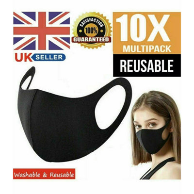 10 BLACK FACE MASKS PACK PROTECTIVE REUSABLE DAILY USE MASKS