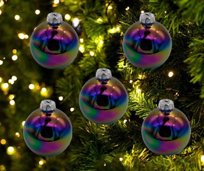10 Black Iris Glass Christmas Tree Baubles