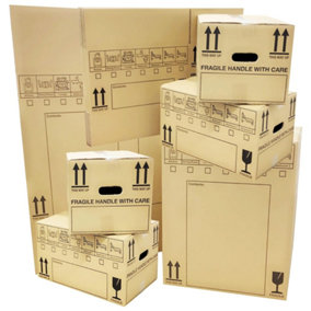 10 Cardboard Removal Boxes Storage Packing Moving Shipping Cartons with Carry Handles, Printed Room List On Boxes 50x33x33cm