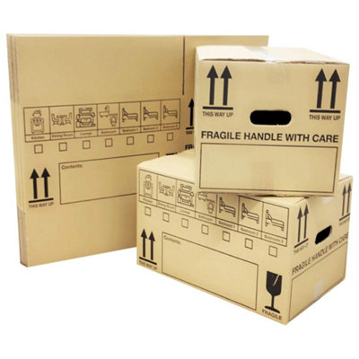10 Cardboard Removal Boxes Storage Packing Moving Shipping Cartons with Carry Handles