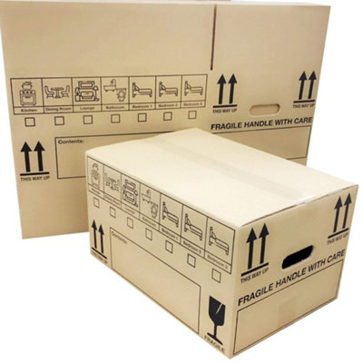 10 Cardboard Removal Boxes Storage Packing Moving Shipping Cartons with Carry Handles - 3