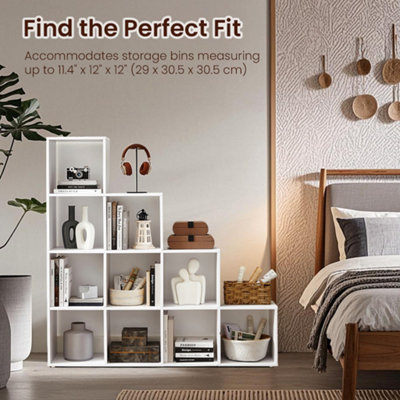 10-Cube Bookcase, Bookshelf with Open Compartments, Storage Organiser ...