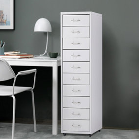 10 Drawers White Vertical Metal Unit Office File Cabinet with Wheels 1095mm
