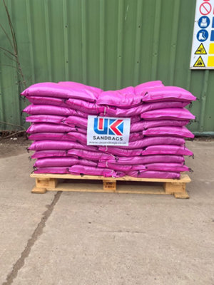 10 Filled pink polypropylene sandbags