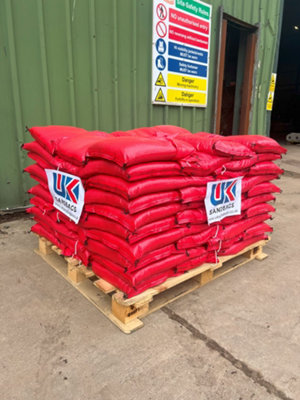 10 Filled red polypropylene sandbags