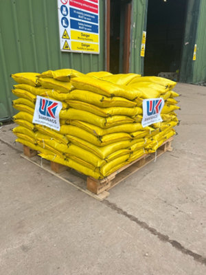 10 Filled yellow polypropylene sandbags