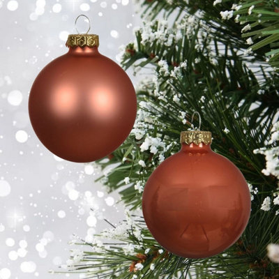 10 Glass Baubles Christmas Tree Decorations Spiced Pumpkin Orange 6cm
