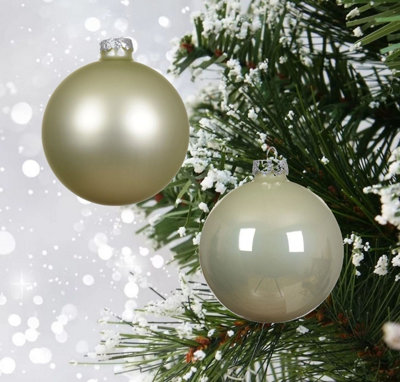 10 Glass Baubles Christmas Tree Decorations White Mint Green Ornaments 6cm