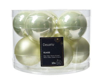 10 Glass Baubles Christmas Tree Decorations White Mint Green Ornaments 6cm