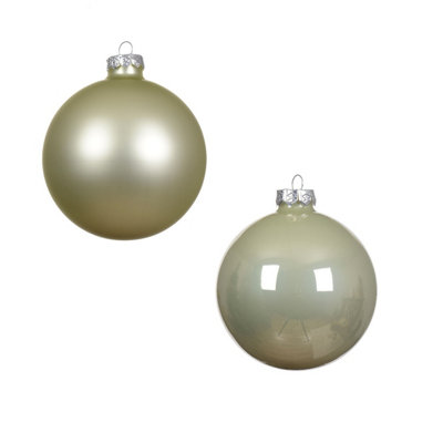 10 Glass Baubles Christmas Tree Decorations White Mint Green Ornaments 6cm - 4