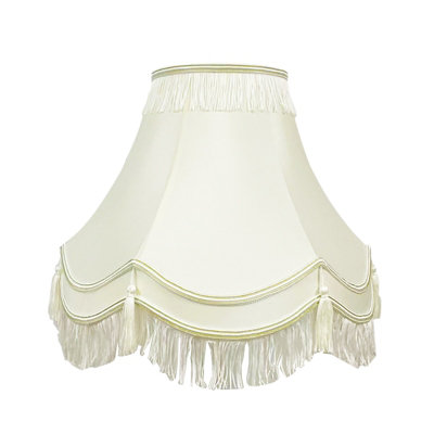 10" Hand Crafted Cream Ivory Victorian Tassel Lampshade Handmade Double Scallop Silk Shade with Gold Trim Traditional Style