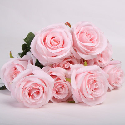 10-Head Light Pink Silk Rose Artificial Flower Bouquet for Home & Wedding Decor