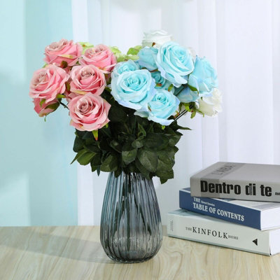 10-Head Light Pink Silk Rose Artificial Flower Bouquet for Home & Wedding Decor