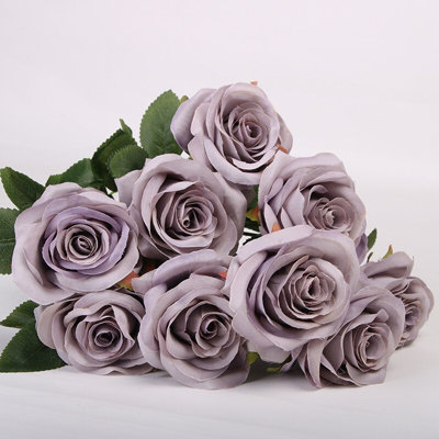 10 Heads Silk Rose Artificial Flowers Fake Bouquet Wedding Home Party ...
