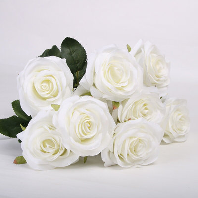 10 Heads Silk Rose Artificial Flowers Fake Bouquet Wedding Home Party ...