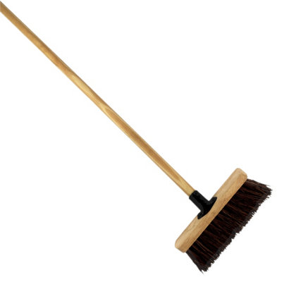 10-Inch Bassine Broom - Heavy-Duty Outdoor Sweeper with Wooden Handle - Perfect for Small Patios
