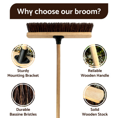 10-Inch Bassine Broom - Heavy-Duty Outdoor Sweeper with Wooden Handle - Perfect for Small Patios - 4