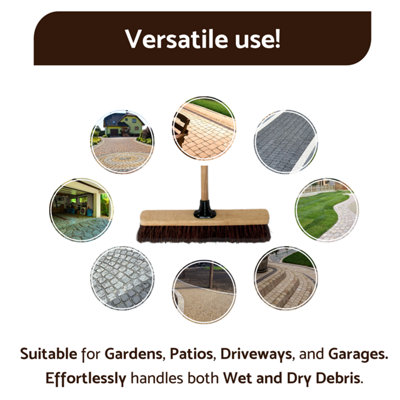 10-Inch Bassine Broom - Heavy-Duty Outdoor Sweeper with Wooden Handle - Perfect for Small Patios - 5
