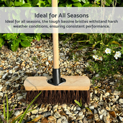 10-Inch Bassine Broom - Heavy-Duty Outdoor Sweeper with Wooden Handle - Perfect for Small Patios - 6