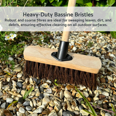 10-Inch Bassine Broom - Heavy-Duty Outdoor Sweeper with Wooden Handle - Perfect for Small Patios - 7
