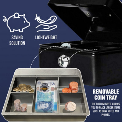 Hyfive® Staal Kleine Cash Box met 2 Sleutels/Verwijderbaar Veranderingsdienblad voor Perfecte Veilige Opslag in Blauw 10