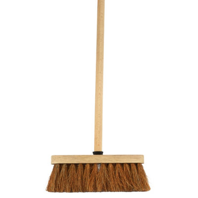10-Inch Natural Soft Coco Sweeping Broom with Wooden Handle - Eco-Friendly Soft Bristle Sweeping Brush