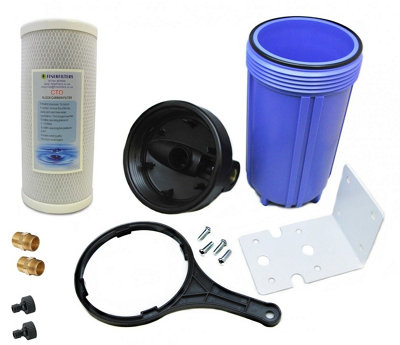 10" Jumbo Pond Dechlorinator System with Hozelock Fittings and Carbon Block Water Filter - 10" x 4.5" - 5 Micron, 3/4" BSP Ports