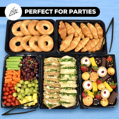 Caterline Large Catering Platters With Lids - 10 Pack, Rectangle, 40% Recycled Plastic, Made In UK
