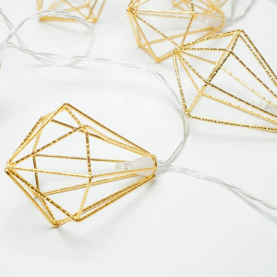10 LED Gold Diamond Fairy String Light - Battery Warm White Geometric ...