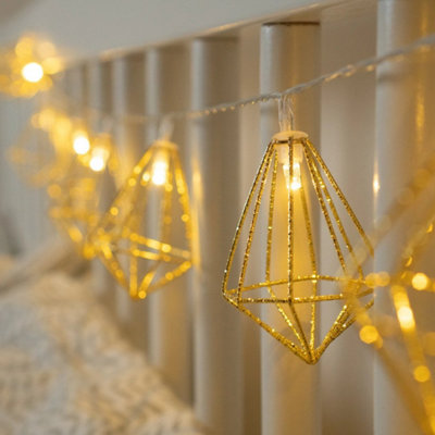 10 LED Gold Diamond Fairy String Light - Battery Warm White Geometric ...