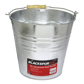 15L LARGE TRADITIONAL GALVANISED STRONG STEEL METAL BUCKET WITH WOODEN  HANDLE