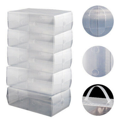 10 Mens Stack and Fold Plastic Shoe Storage Boxes Clear Stackable ...