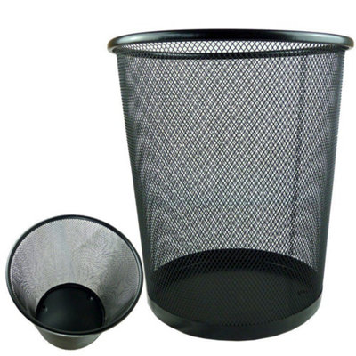 10'' Metal Mesh Black Wire Bin Rubbish Paper Waste Home Office Bedroom Sturdy