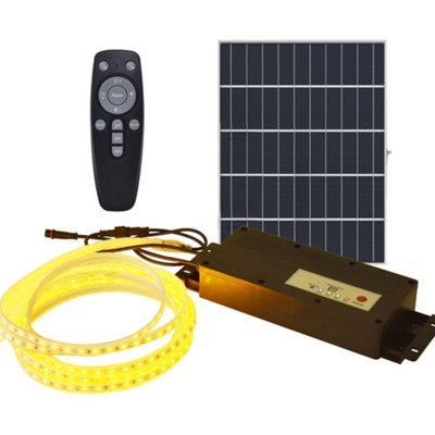 10 Meter Solar LED Strips with Silicon cover, IP65, 6V 8W Solar Panel with 6000 mAh battery, Remote Included. 3000K