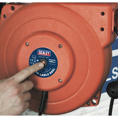 10 Metre Retractable Cable Reel System - 2 x 230V Plug Socket - Composite Cased - 3
