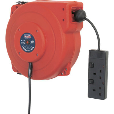 10 Metre Retractable Cable Reel System - 2 x 230V Plug Socket - Composite Cased - 5