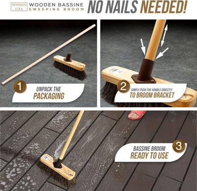 thumbnail image 2 of Newman And Cole 10" Wooden Garden Broom Head – Stiff Brush For Patio & Yard Sweeping – Replacement Head 2 of 3