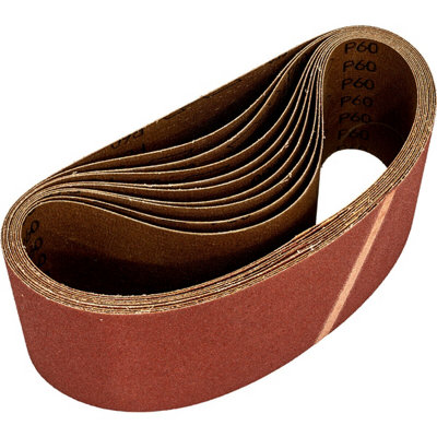 10 PACK - 100mm x 620mm Sanding Belts - 60 Grit Aluminium Oxide Cloth Backed